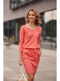 Korallenrotes Kleid, an der Taille gebunden 9729 – Online-Shop – Boutique